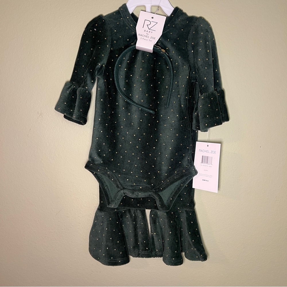 Rachel Zoe Green Velvet Baby Dress holiday outfit 6/9 months